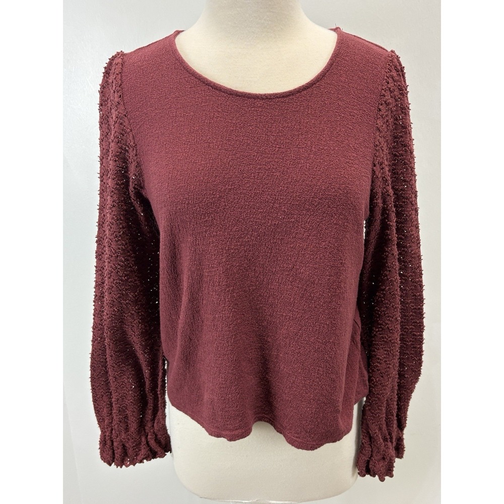 Madewell Texture And Thread Eyelet Ruffle Mix Top Shirt Sz Medium Women's Maroon